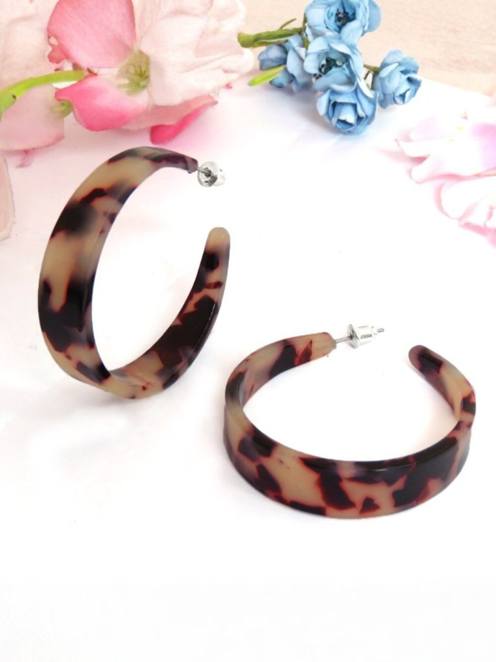 Tortoise Shell Hoop Earrings for Women Brown Resin Wide Hoop Earrings Jewelry